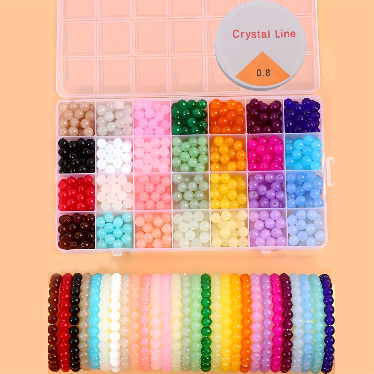 

700pcs Vibrant Glass Bead Kit, 8mm, In 28 Colors With - Ideal For Diy Bracelets & Necklaces - Perfect Beginner's Gift, Includes Organizer Box