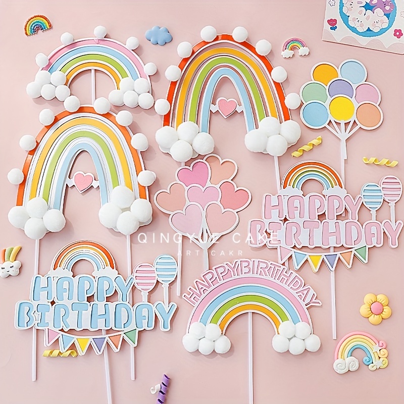 Decoración de pastel de unicornio de cumpleaños, decoración de pastel de  globos de arco iris, decoración de cupcakes para niñas, suministros de  fiesta