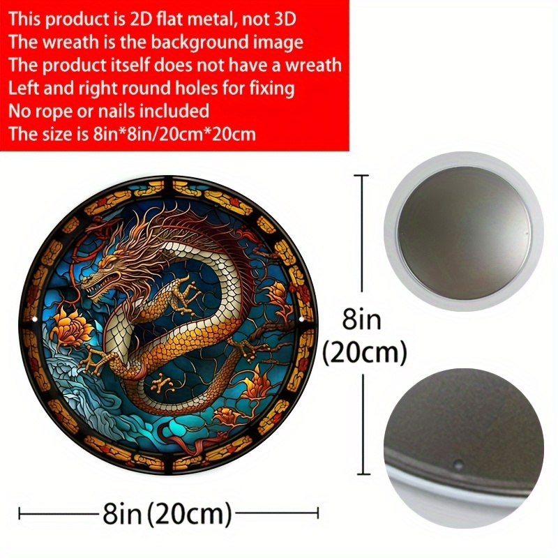 1pc, Chinese Dragon Wreath Sign - Stained Glass Dragon Metal Tin Sign, Gold  Dragon Decoration Dyeing Wall Hanging, Suitable For Home Room Cafe Bedroom