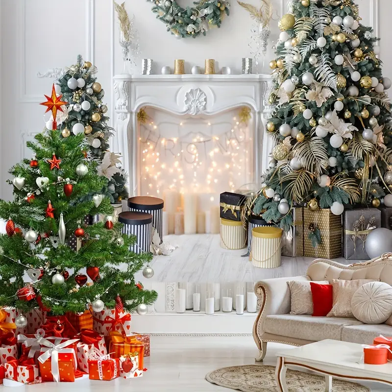 1pc christmas white fireplace gift christmas tree photography backdrop vinyl indoor living room winter christmas photography backdrop new years eve party photo studio props christmas decor christmas party decor supplies 7x5ft 8x6ft details 5