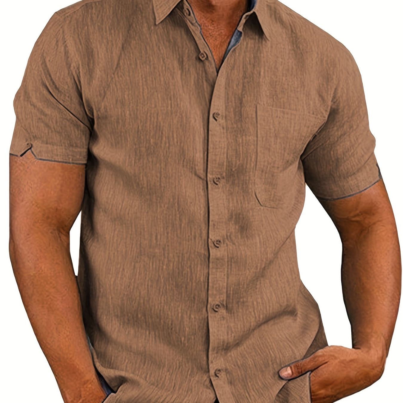 

Classic Solid Color Men's Casual Short Sleeve Shirt, Men's Thin Shirt For Spring Summer, Vacation Resort