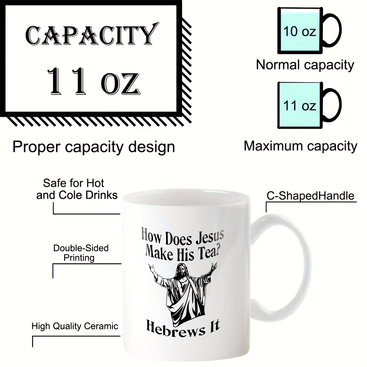 Funny Novelty Gift Mug, Ceramic Mug, Double-sided Design, How Does