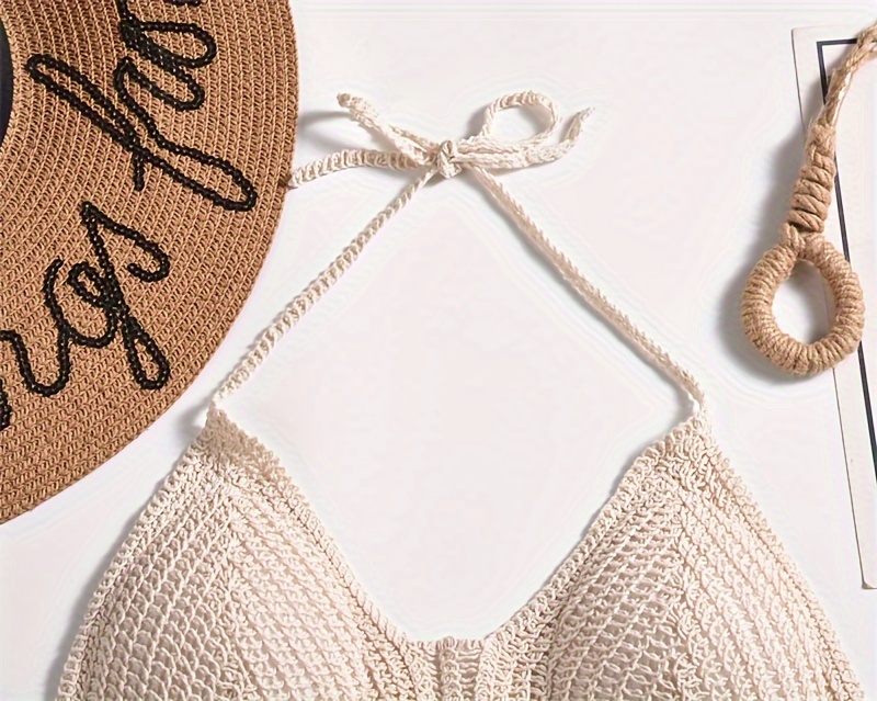 Bohemian ethno-style embroidered chest cup embroidery, halterneck small vest, suspender short backless openwork swimsuit top, bikini Women's swimsuit