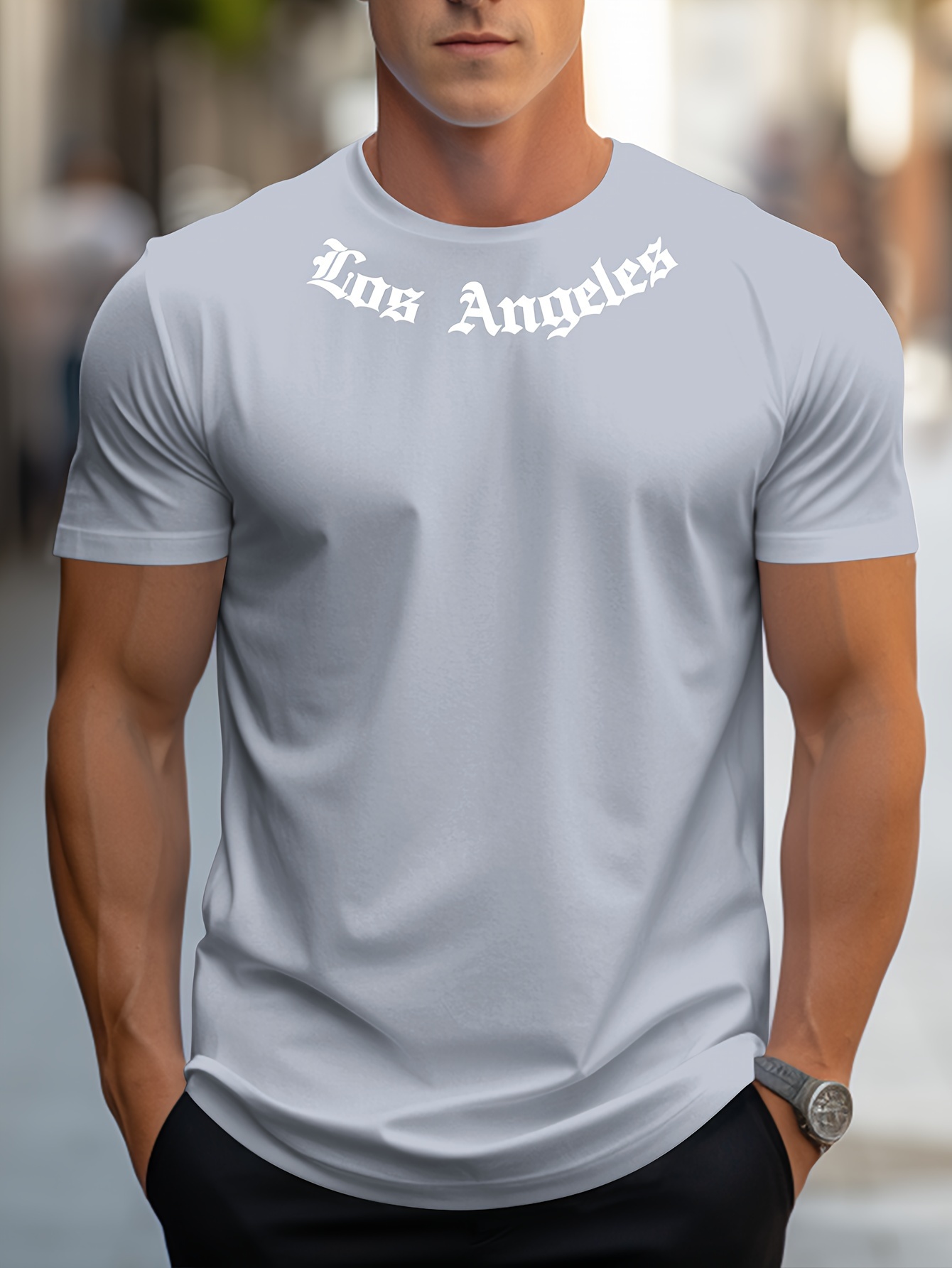 Los Angeles Graphic Print Men's Creative Top, Casual Short Sleeve Crew Neck T-shirt, Men's Clothing For Summer Outdoor