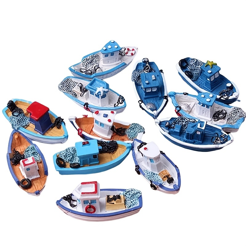 6 Mediterranean Mini Fishing Boats Water Resin Boat Yacht - Temu