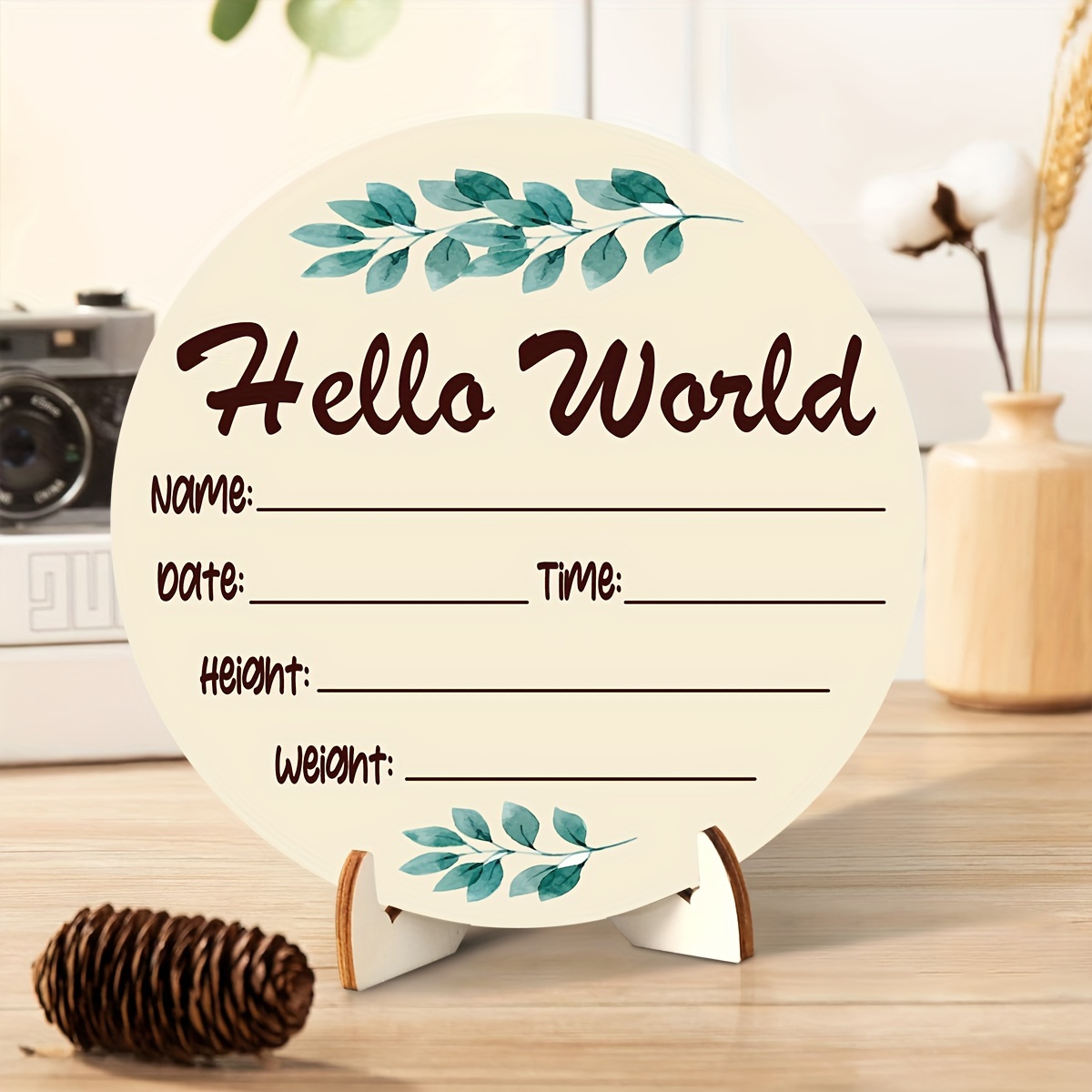 Plaque en bois de naissance hello world 