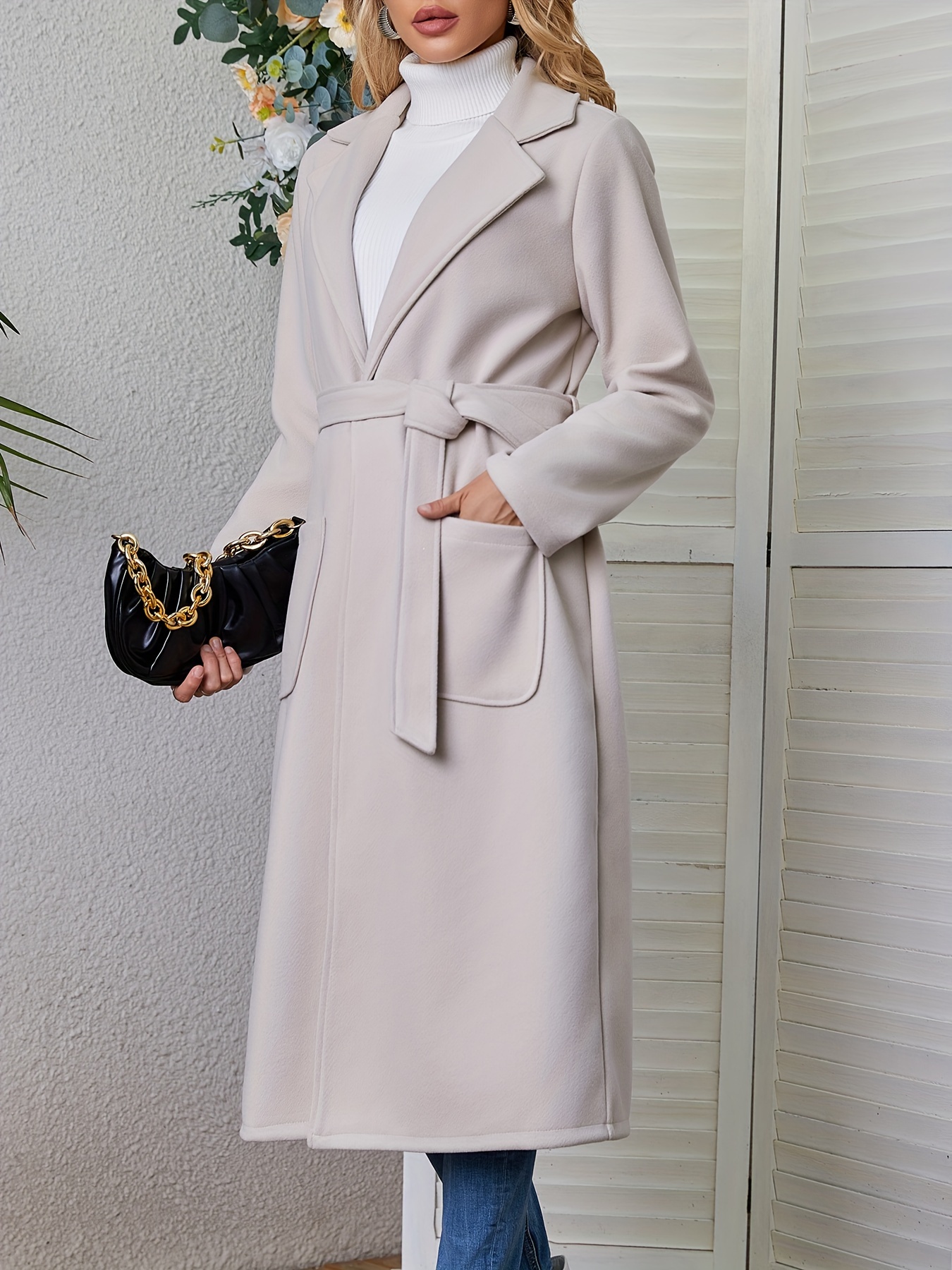 Plus Size Elegant Coat Women's Plus Solid Long Sleeve Lapel - Temu