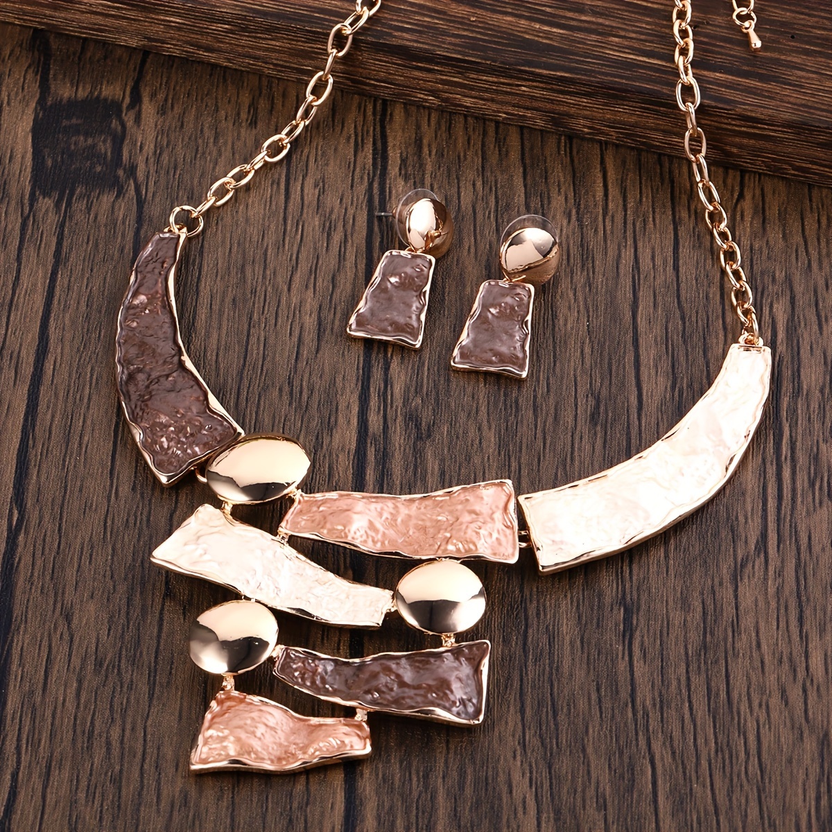 TEMU 1 Pair Of Earrings + 1 Necklace Boho Style Jewelry Set Retro Geometry Design U