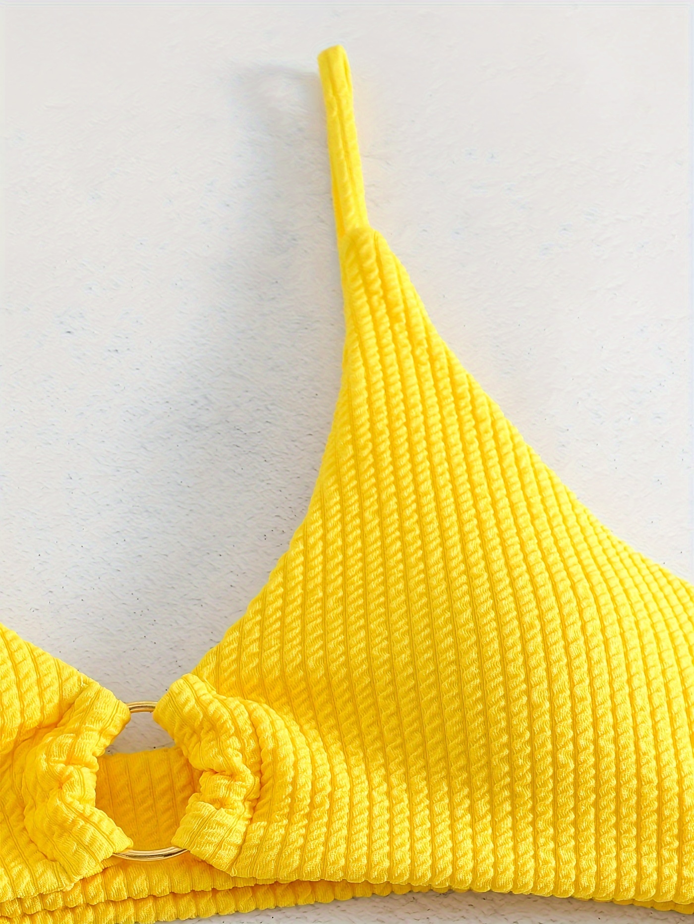 Ring Link Yellow Rib Knit Bikini Swimsuit V Neck Spaghetti - Temu