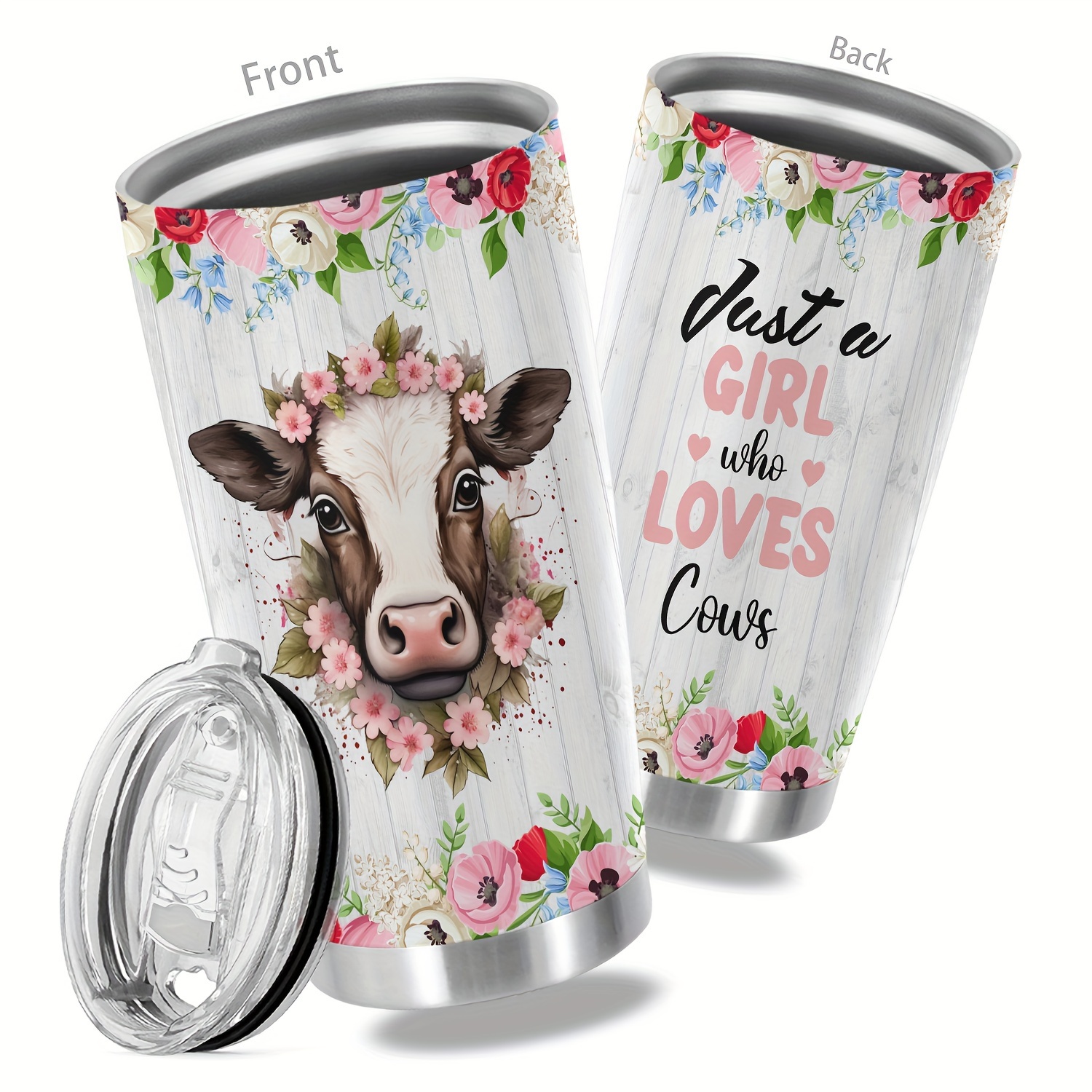 

1pc, 20oz Cup Stainless Steel Tumbler, Just A Girl Who Loves Cows Print Double Wall Vacuum Insulated Travel Mug, Gifts For Parents, Relatives And Friends