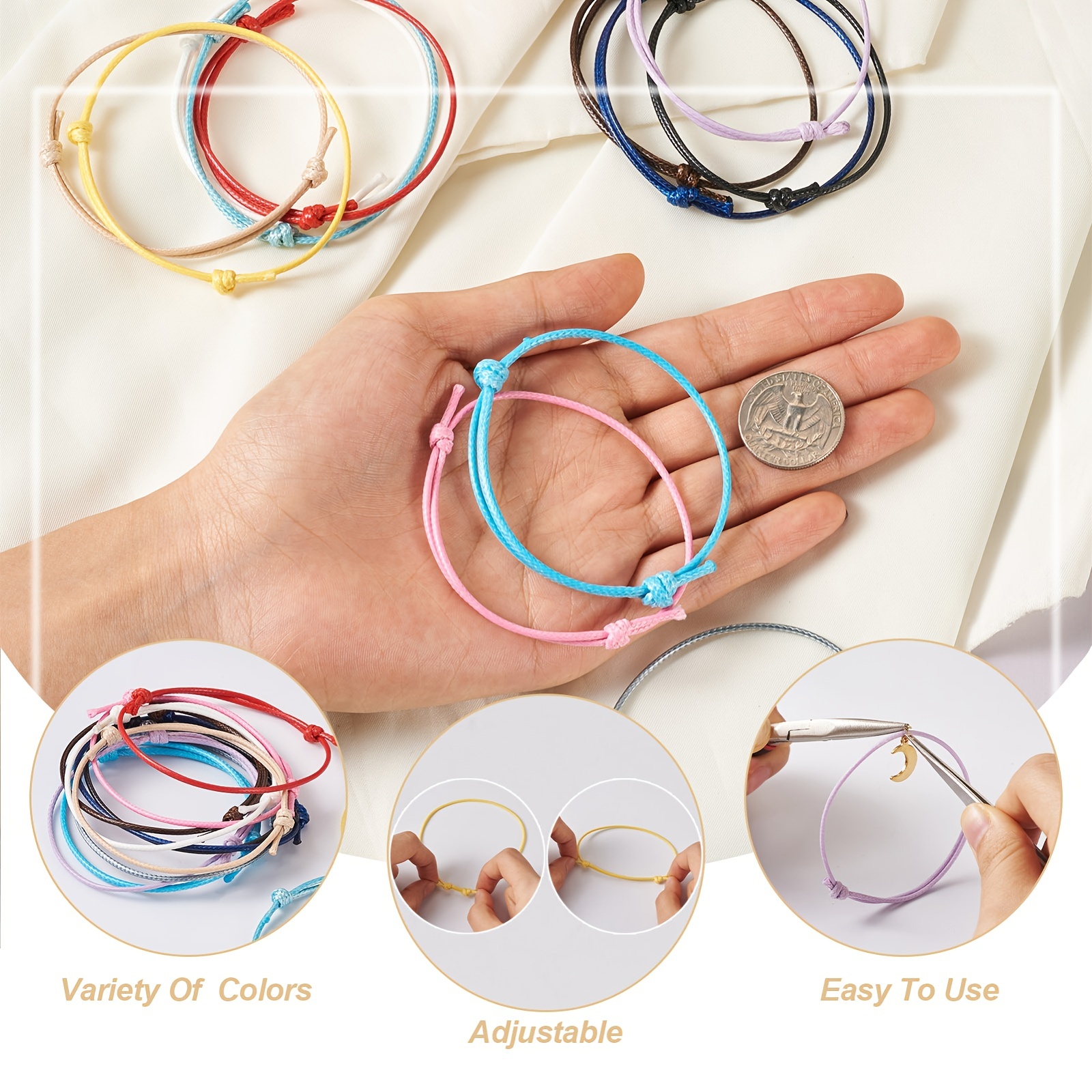12 Colors Korean Style Waxed Polyester Cord Bracelet Making - Temu