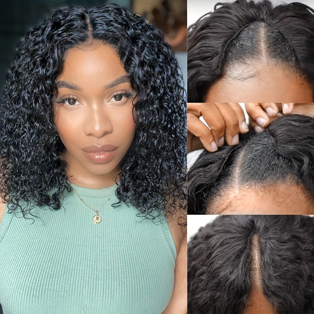 Short Curly Bob V Part Glueless Bob Wig Human Hair Glueless No Leave Out 150% Density Curly Bob Human Hair Wigs Bob V Shape Curly Beginner Friendly