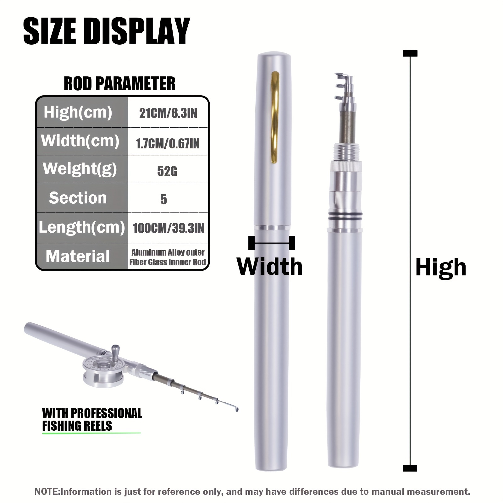 Portable Pen Shape Fishing Rod Telescopic Aluminum Alloy Fishing Pole +  Metal Fishing Reel Spinning Reel