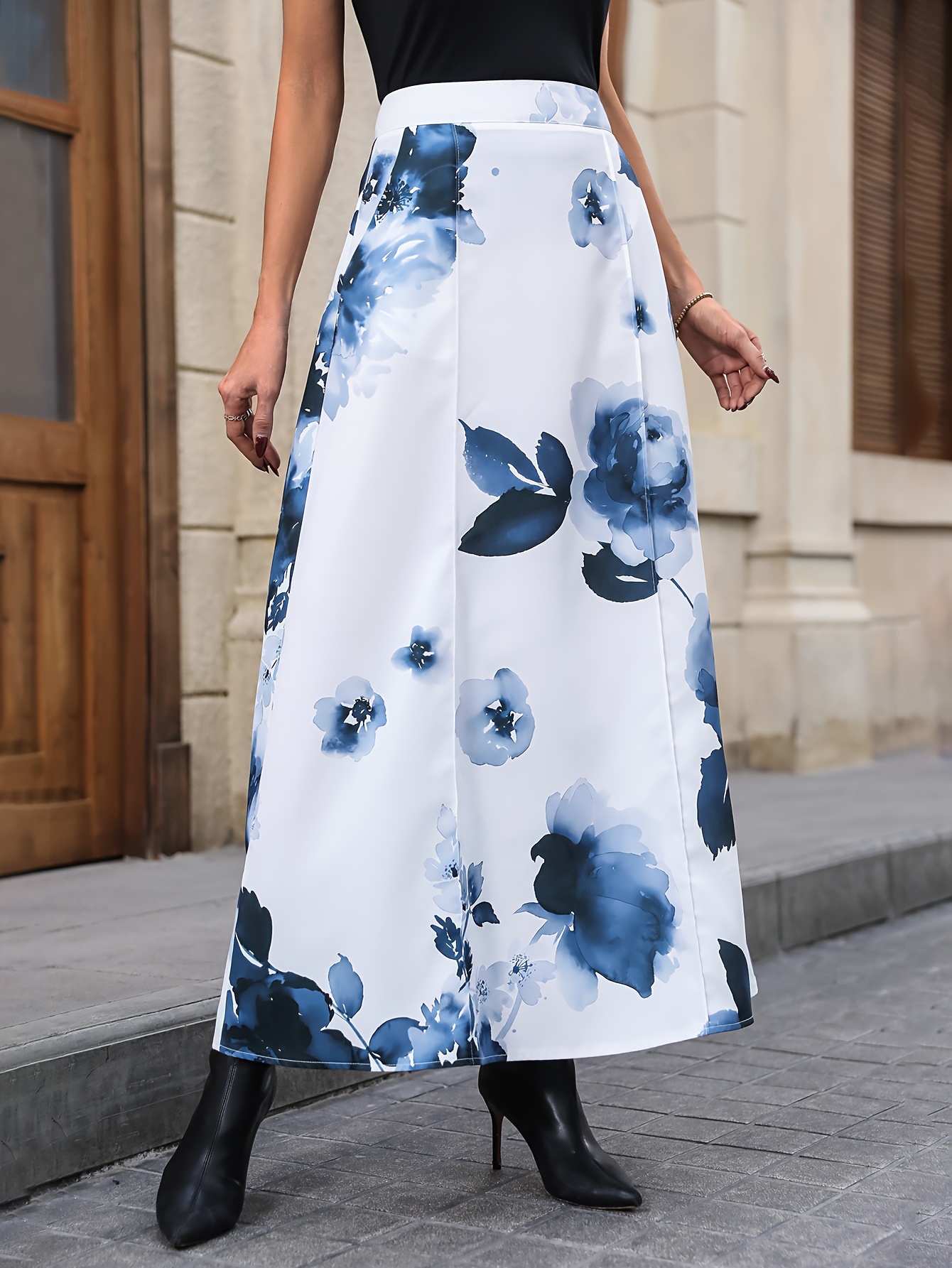Faldas De Cintura Alta Con Estampado Floral, Faldas Largas Elegantes Y  Versátiles Para Todas Las Estaciones, Ropa De Mujer