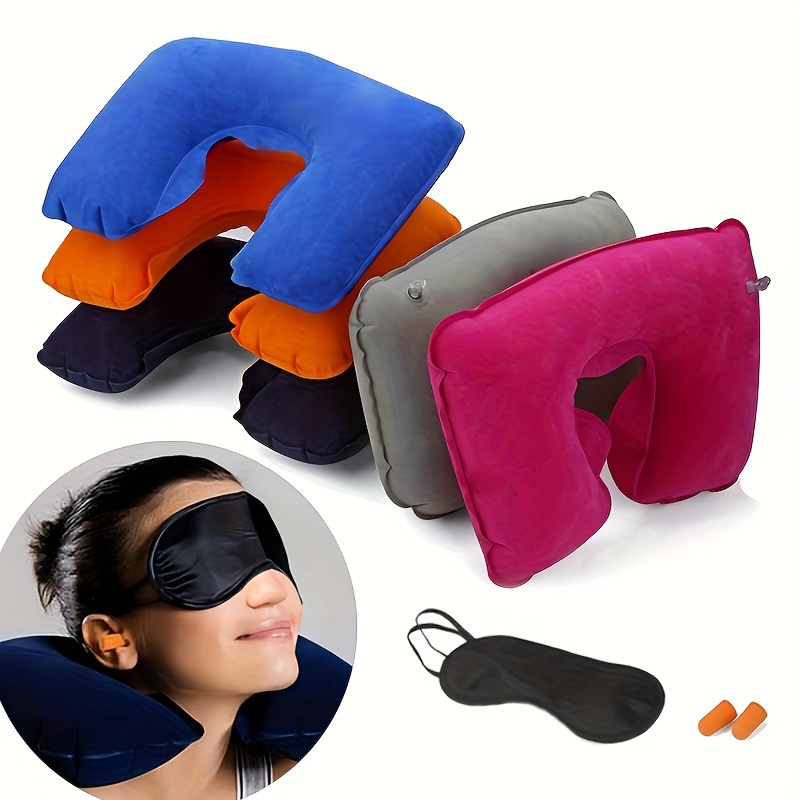 Inflatable Travel Pillow, Adjustable Inflatable Neck Pillow, Portable  Inflatable Pillow U-Shaped with Eye Mask,Earplug and Carry Bag, for  Airplanes,Traveling,Lumbar Support, 1PC 