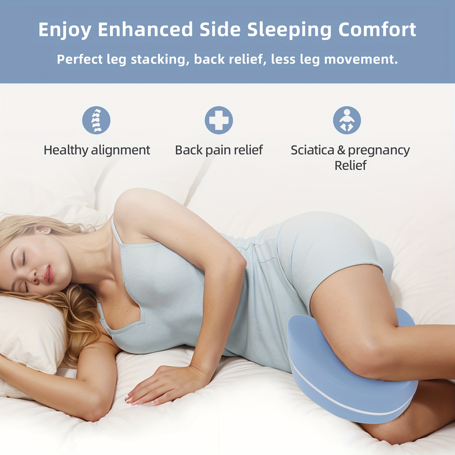 1pc Ice Silk Fabric Legacy Leg & Knee Pillow For Side Sleepers - Standard  Orthopedic Wedge Leg Pillow For Sleeping And Hip & Lower Back Relax, Blue