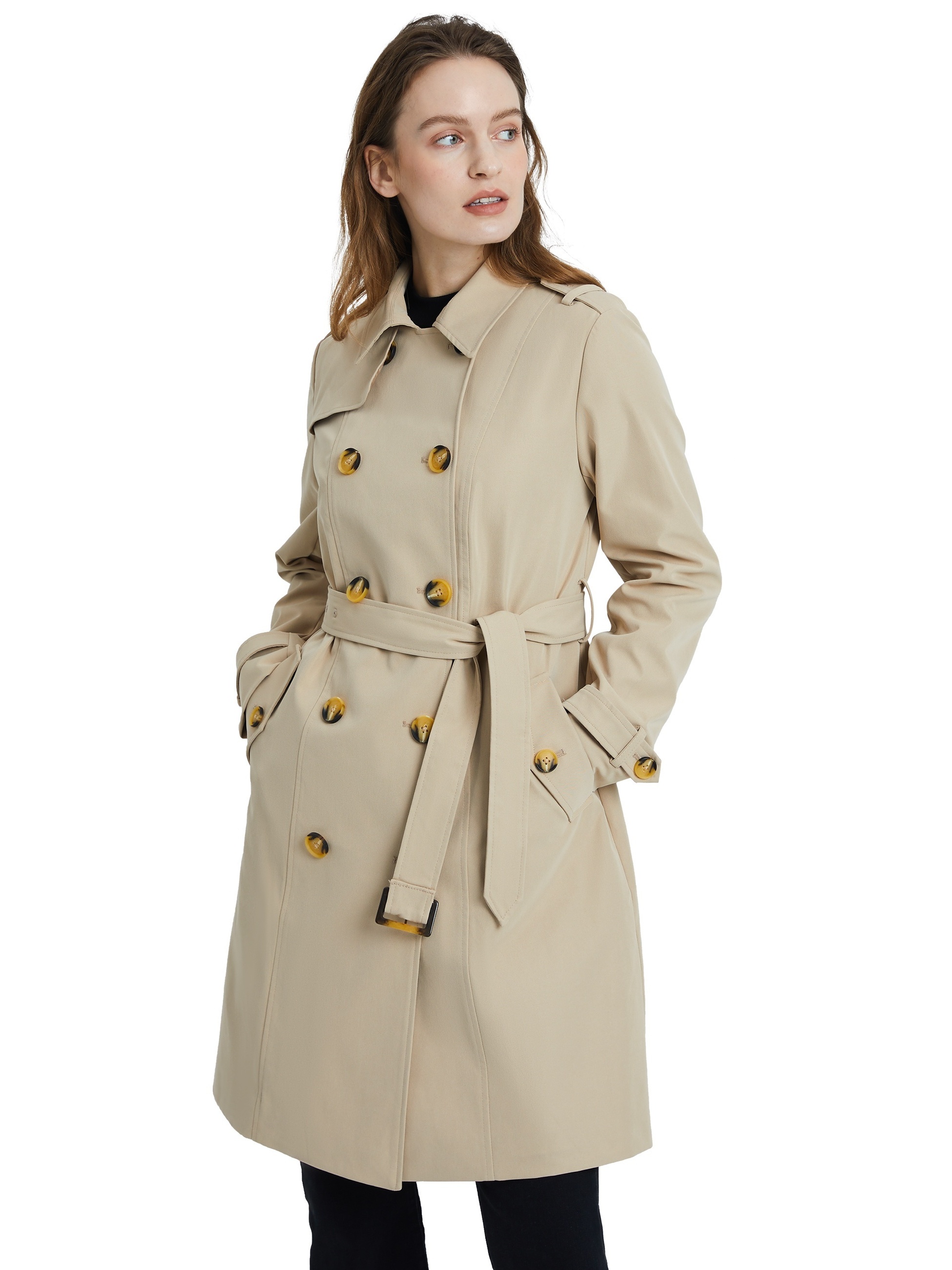 Double Breasted Trench Coat Casual Solid Long Sleeve Overcoat