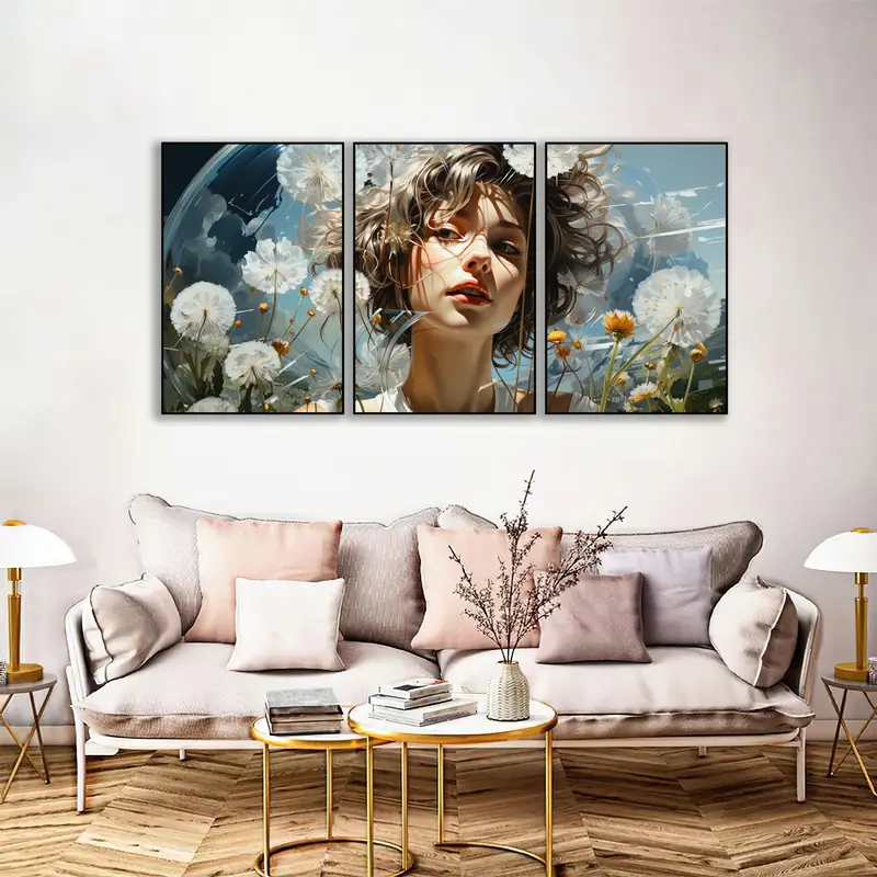3 Unids/set Art Canvas Print Posters Flores Y Mujer Lienzo - Temu