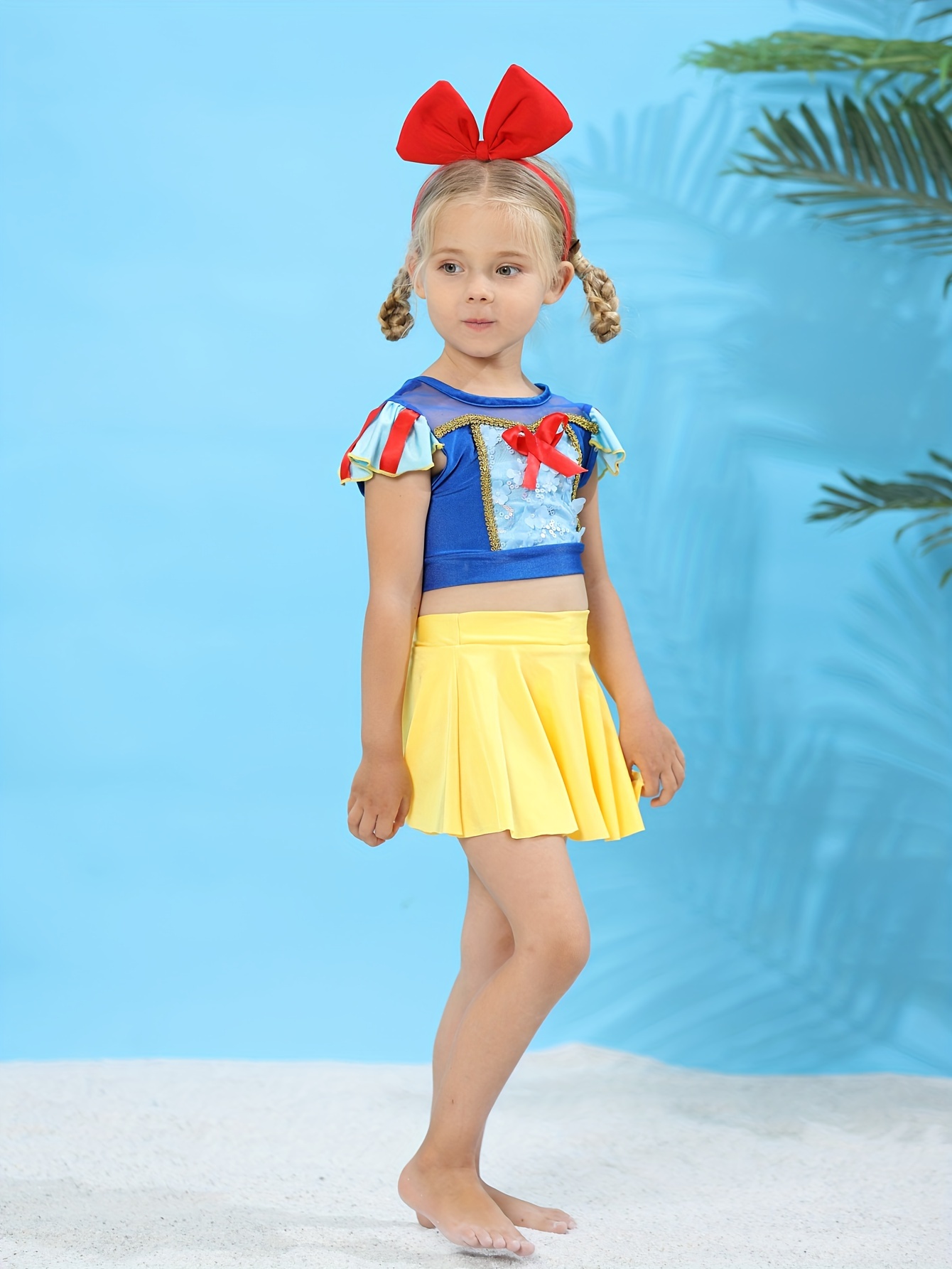 set costume bagno pezzi ragazze top a maniche corte Temu Italy