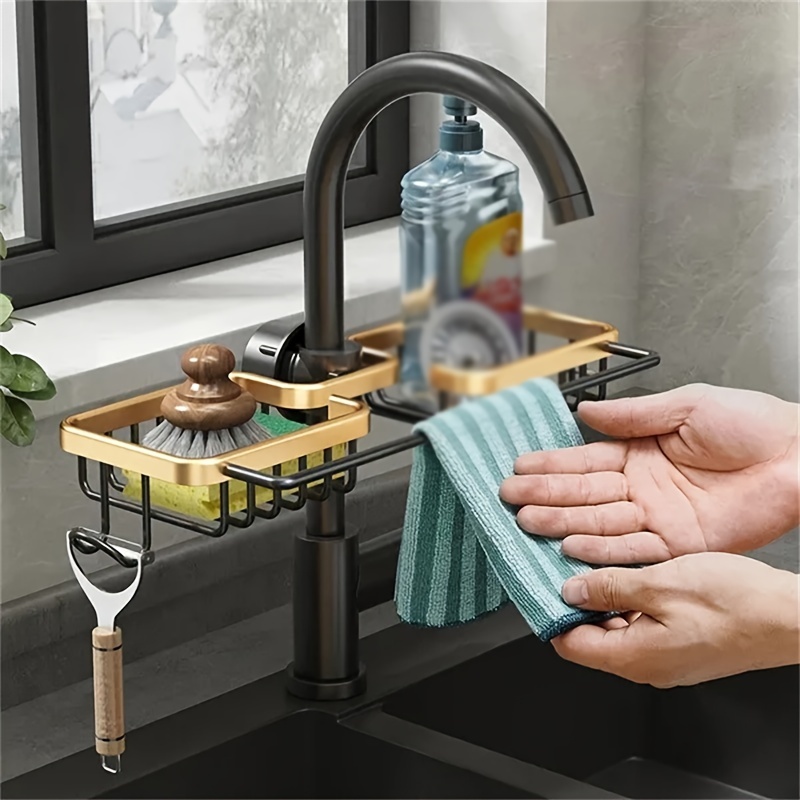 Kitchen Aluminum Sink Drain Rack Sponge Storage Faucet Holder Soap Drainer  Shelf Basket Organizer Bathroom Accessories