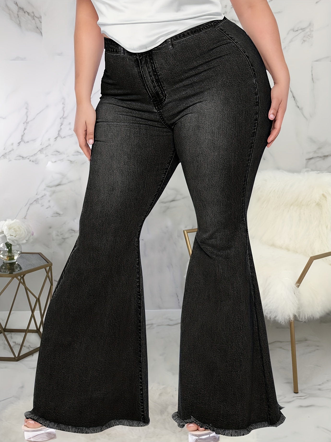 70's High Flare Women's Jeans (plus Size) - Black