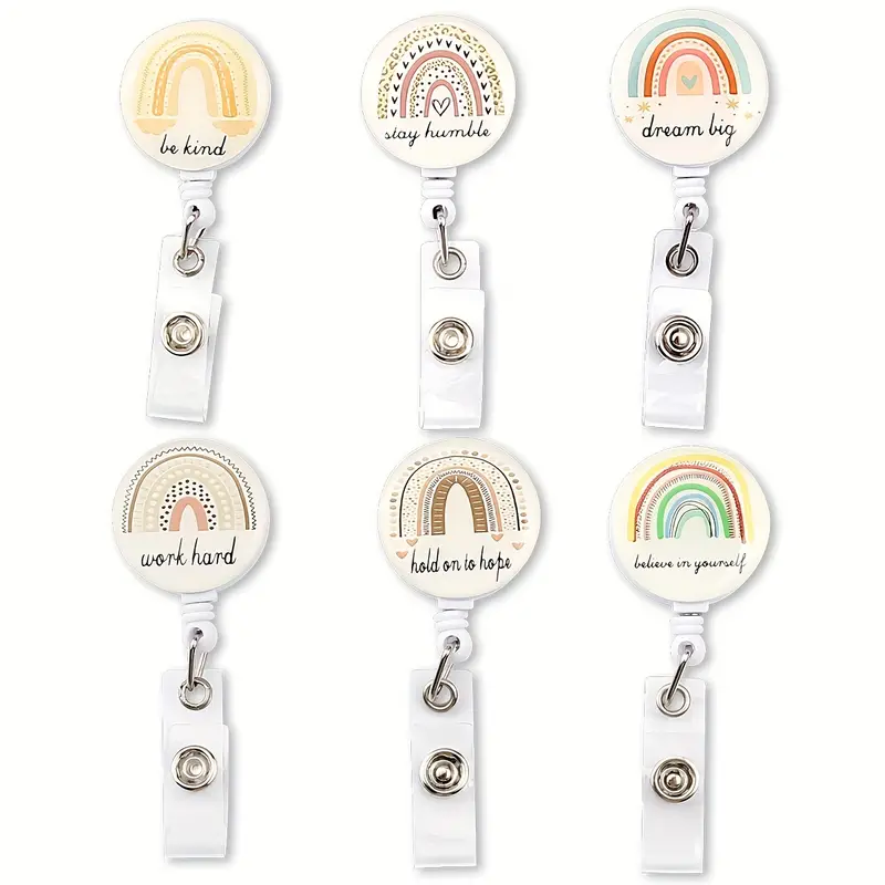 3pcs Retractable Badge Reel Clips Badge Holders Rainbow Clips For ID Cards  And Badge Holders