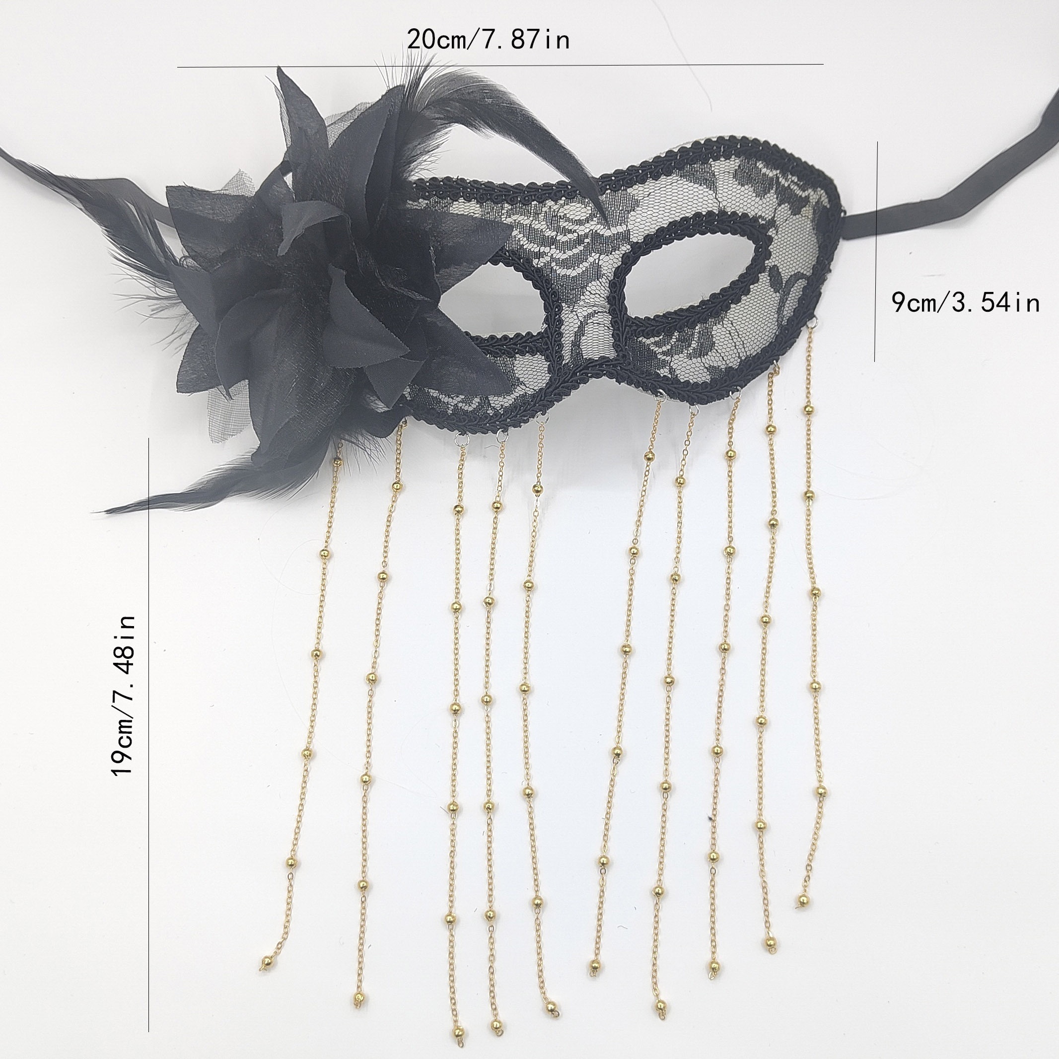 1pc Masquerade Lace Mask,Black Golden White Slivery Mask for Women , Birthday, Party, Gift, Gothic Tassel Cosplay Party Vintage Face Mask Chain