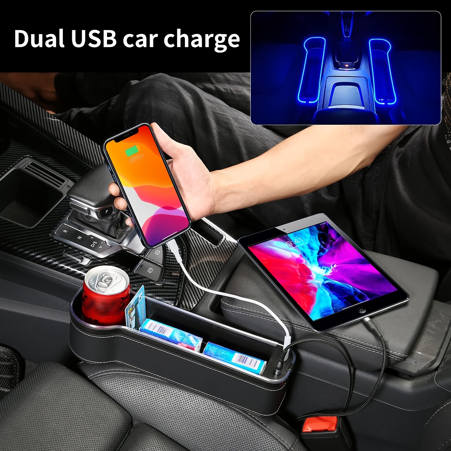 Car Seat Gap Storage Box With 2 USB Charging Port And Cup Holder -  Tanziilaat
