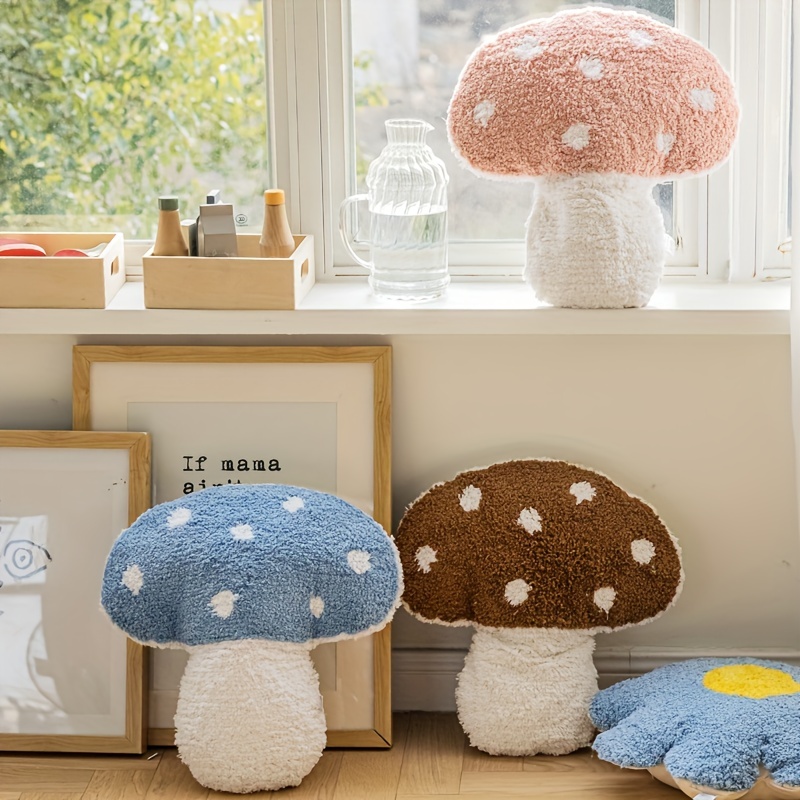 Mushrooms Throw Pillow, Decorative Accent Pillow, Square Cushion