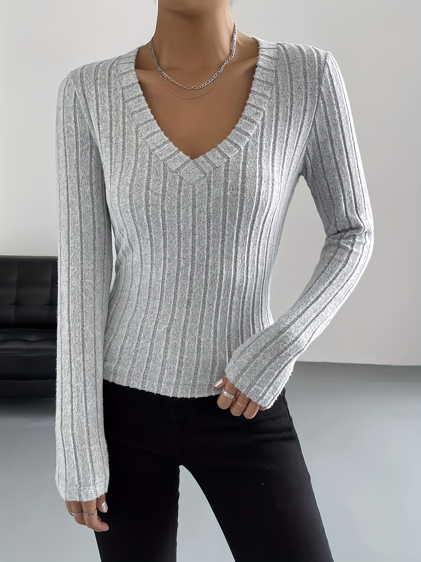 Knitted Plunging V Neck T shirt Sexy Long Sleeve T shirt - Temu