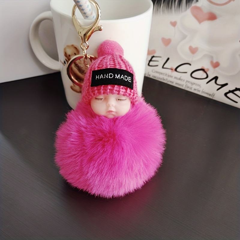 Cute Pom Pom Sleeping Doll Keychain Plush Key Chain Ring Purse Bag