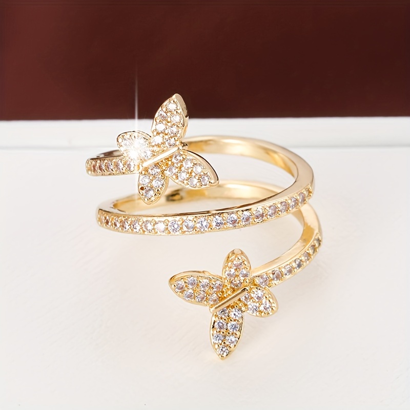 Chic Wrap Ring Trendy Butterfly Design Paved Shining - Temu