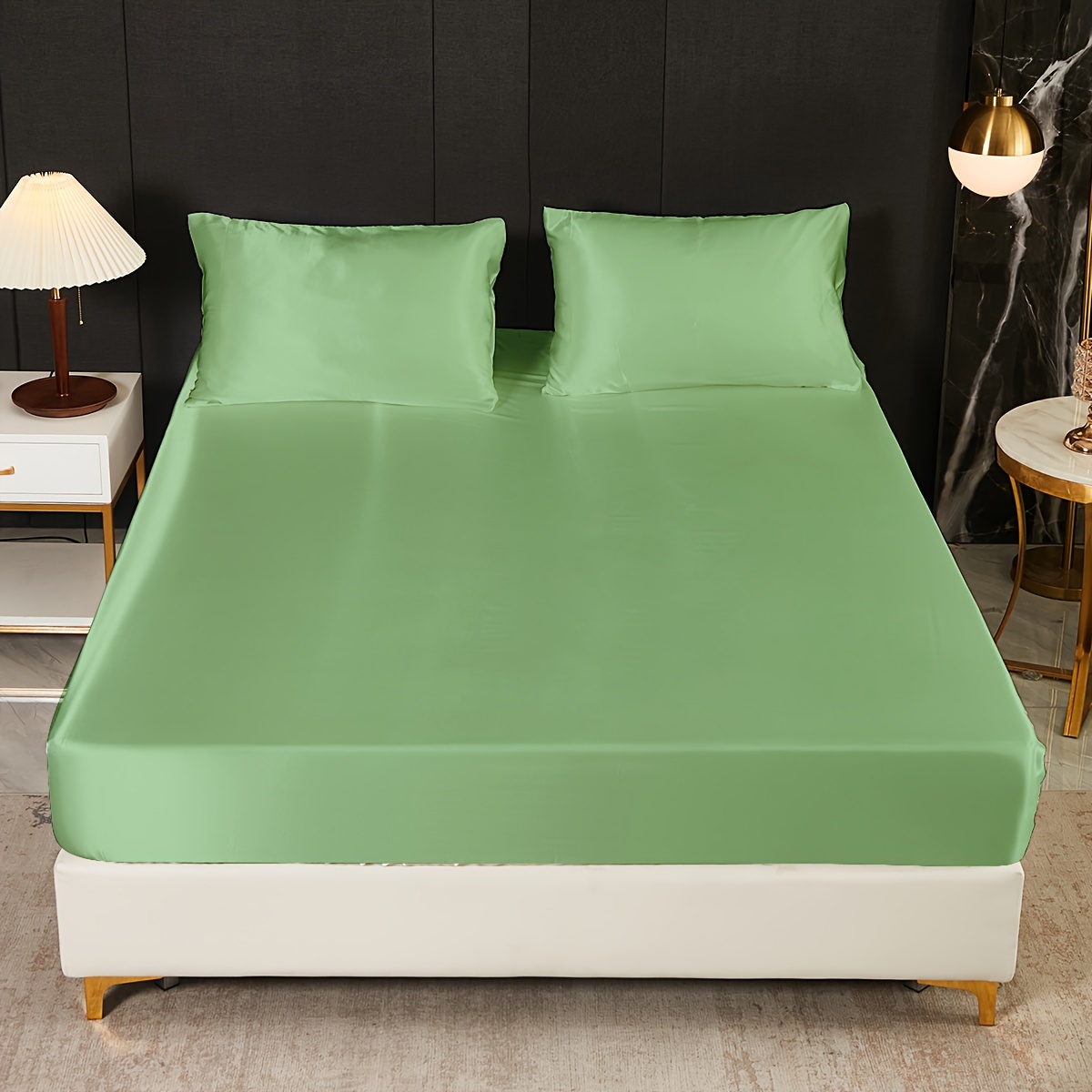 1pc satin solid color fitted sheet only fitted sheet without pillowcase soft bedding for bedroom   hotels details 36