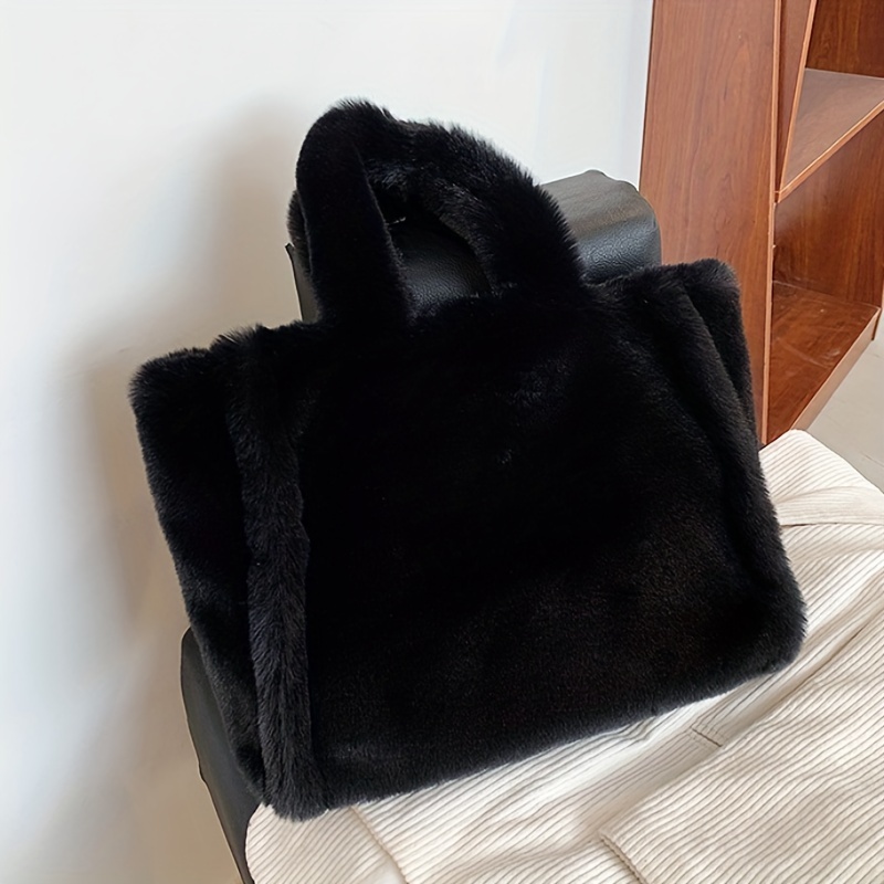 black fur tote bag