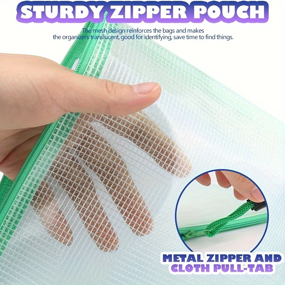 Mesh Zipper Pouch Document Bag, Plastic Zip File Folders, Letter