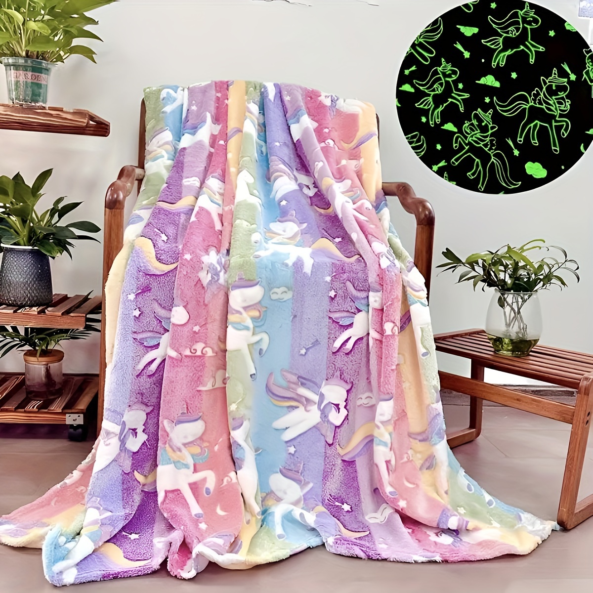 Women Lilac Rainbow Unicorn Print Reversible Blanket