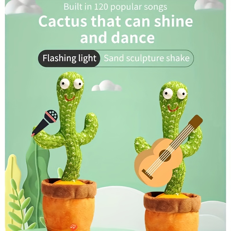 jouet de danse de cactus, jouet de danse électronique de cactus avec  éclairage, chant cactus enregistrement et répéter vos mots