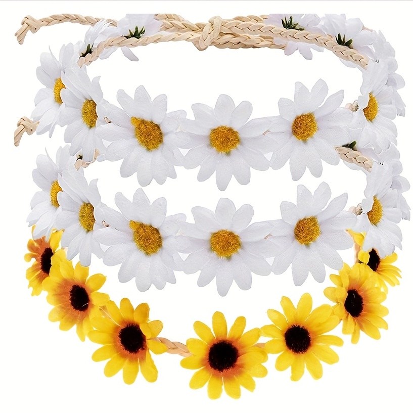 2 pcs. Daisy Elastic Hair Tie Hippie Floral Women Rope Bands Flower  Accessories