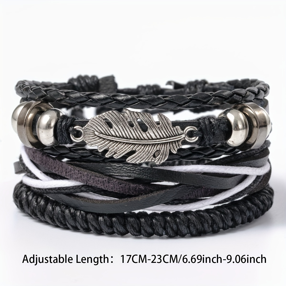 Braided Wrap Leather Bracelets For Men - Vintage, Life Tree, Rudder Charm,  Wood Beads Wrist Black Brown - Temu