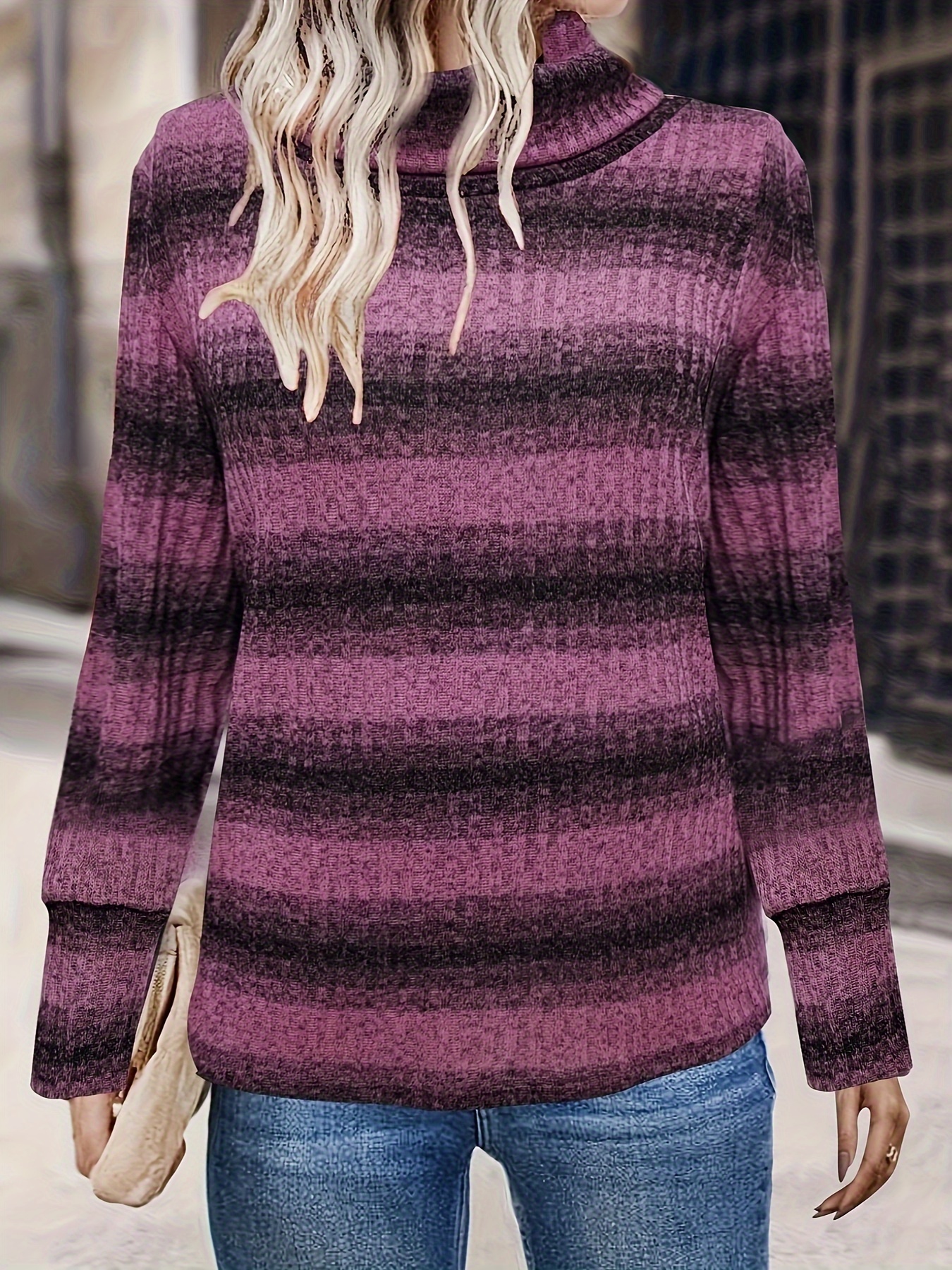 Purple hot sale striped turtleneck