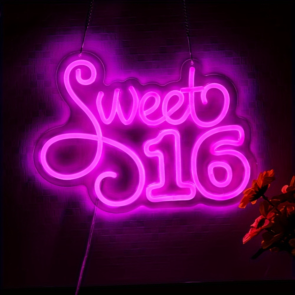 Sweet 16 neon sign/ Neon Wedding Sign /Party Girl Neon Sign/ Led Light sign/Birthday neon/ store Diammable Neonglobal Light Wall Decor