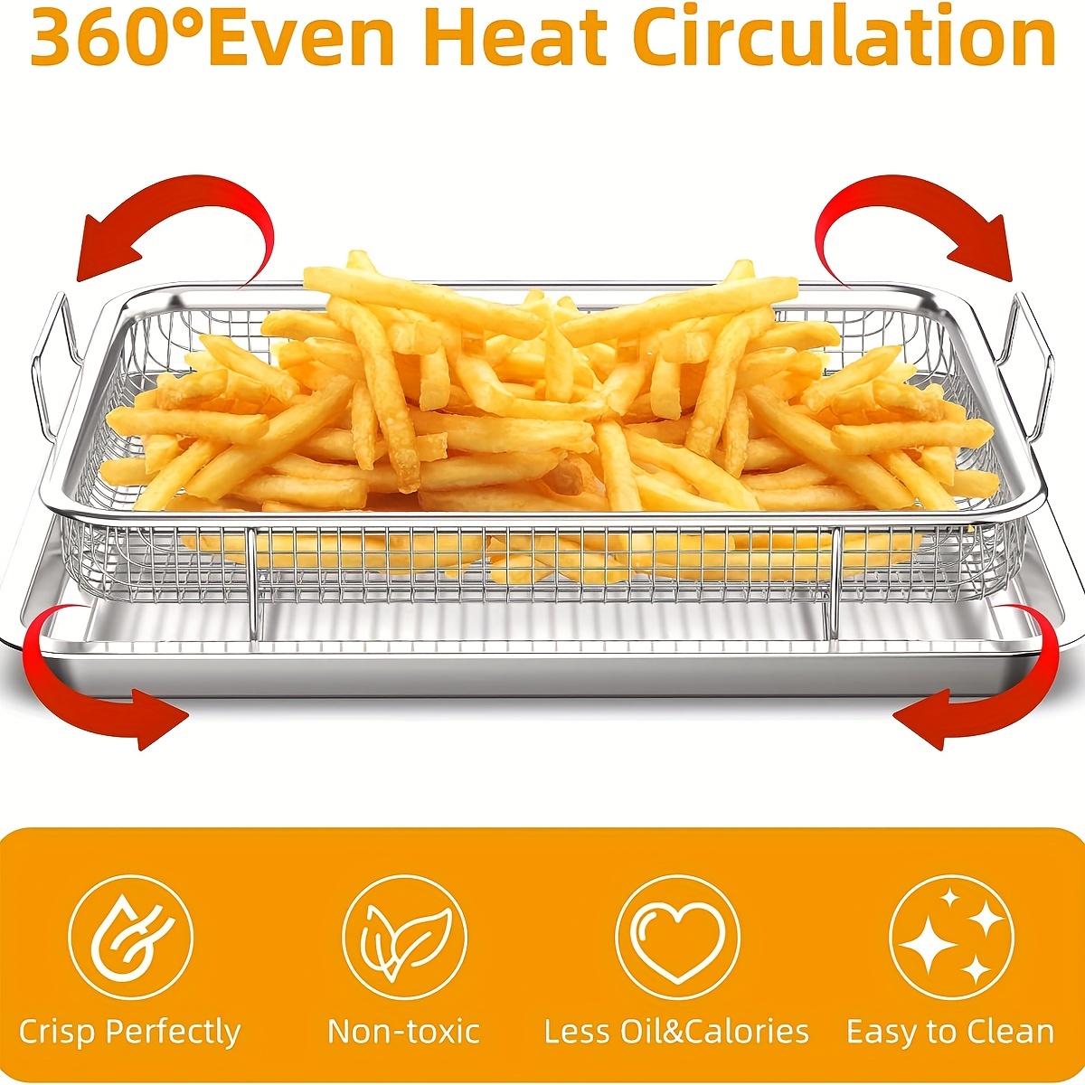  Air Fryer Basket, 12.8 x 9.6 Stainless Steel Non-toxic Basket  with Tray