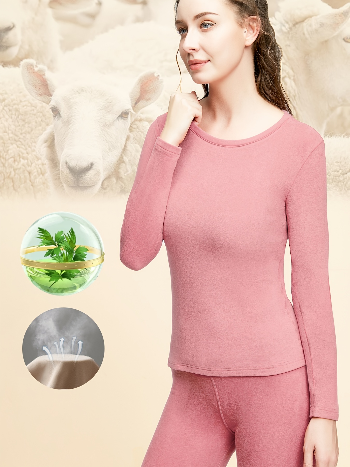 Women's Thermal Long Sleeve Crew Neck Shirt Solid Color - Temu
