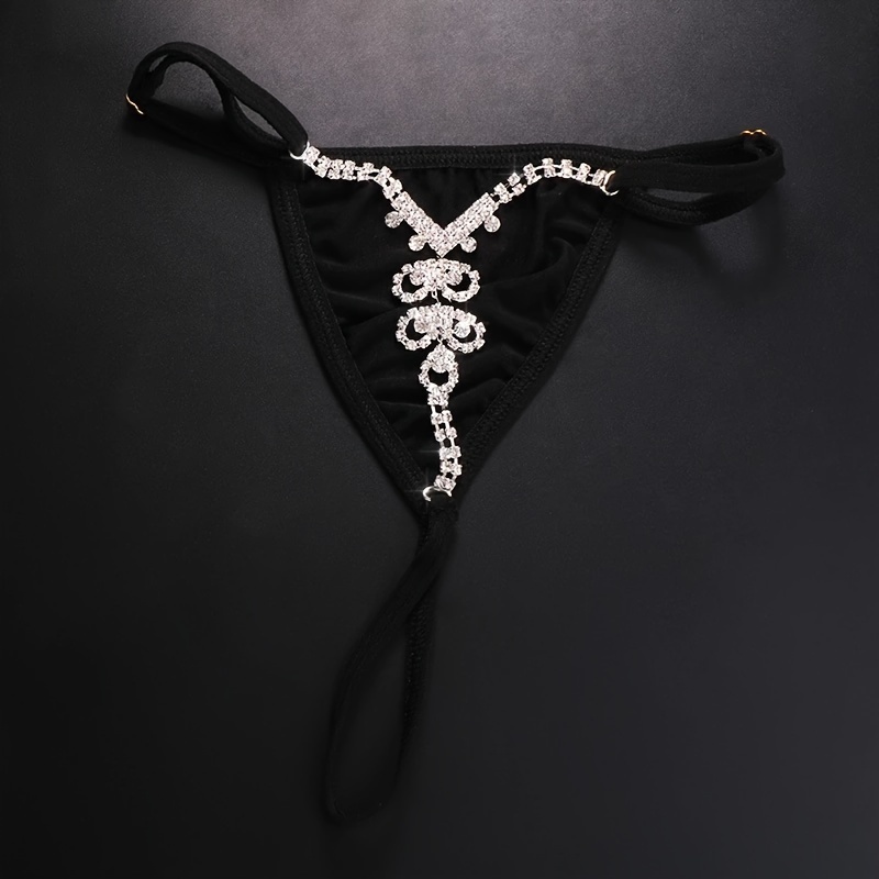 Summer Bikini Rhinestone Butterfly Waist Chain Thong Crystal Chain Thong  Panties Sexy G String Jewelry for Women