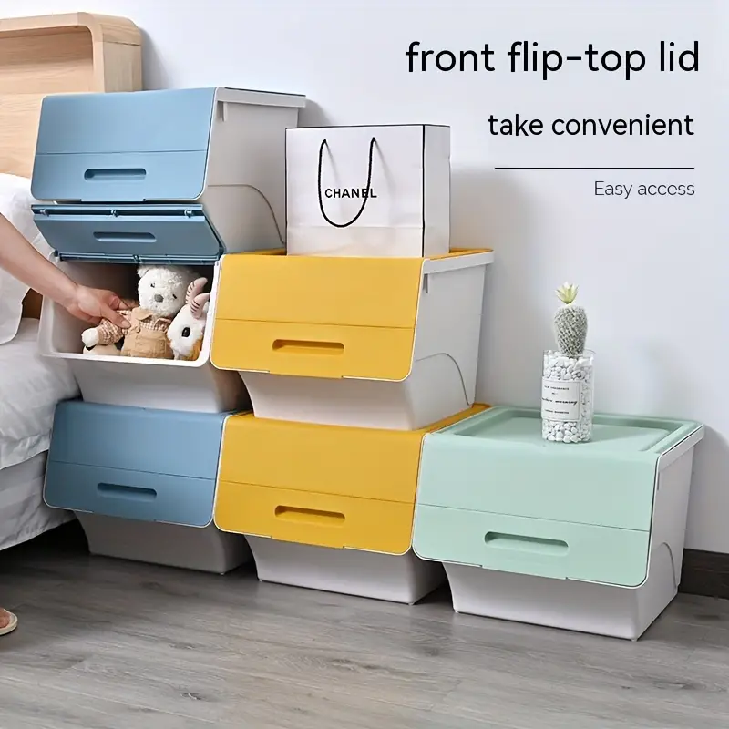 Storage Box With Lid, Stackable & Sturdy Storage Bins, Aesthetic Room Decor,  Home Decor, Space Saving Organization, Kitchen Accessories, Bathroom  Accessories, Bedroom Accessories - Temu