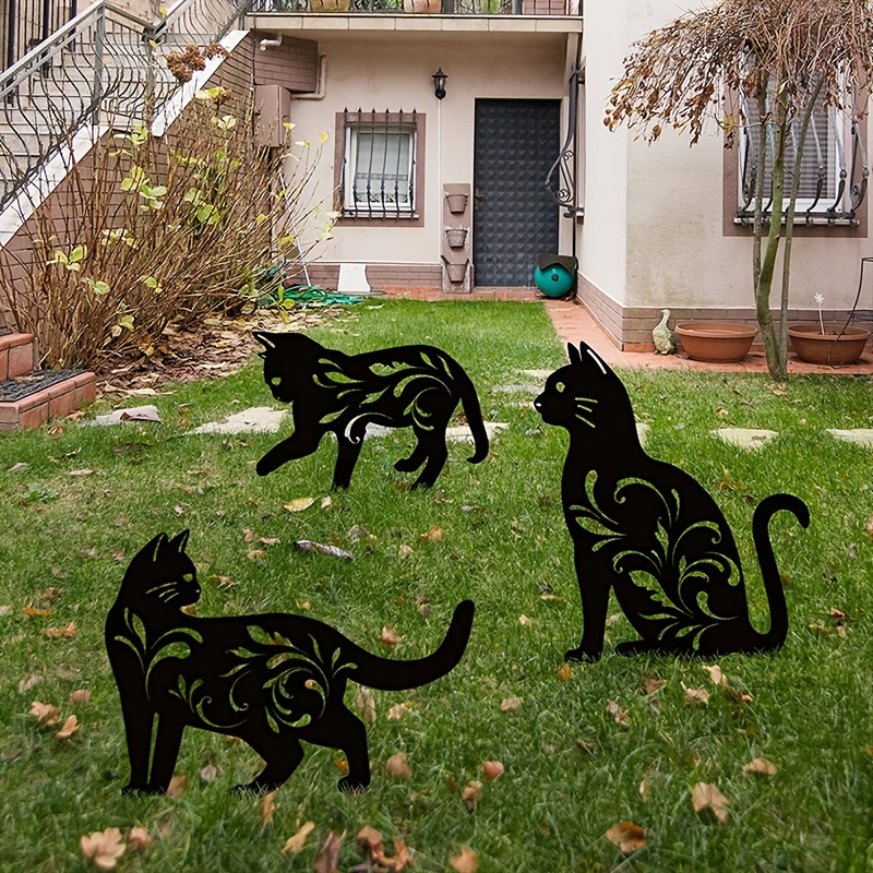 3pcs Metal Cat Garden Statues - Halloween Decorations on Our Store