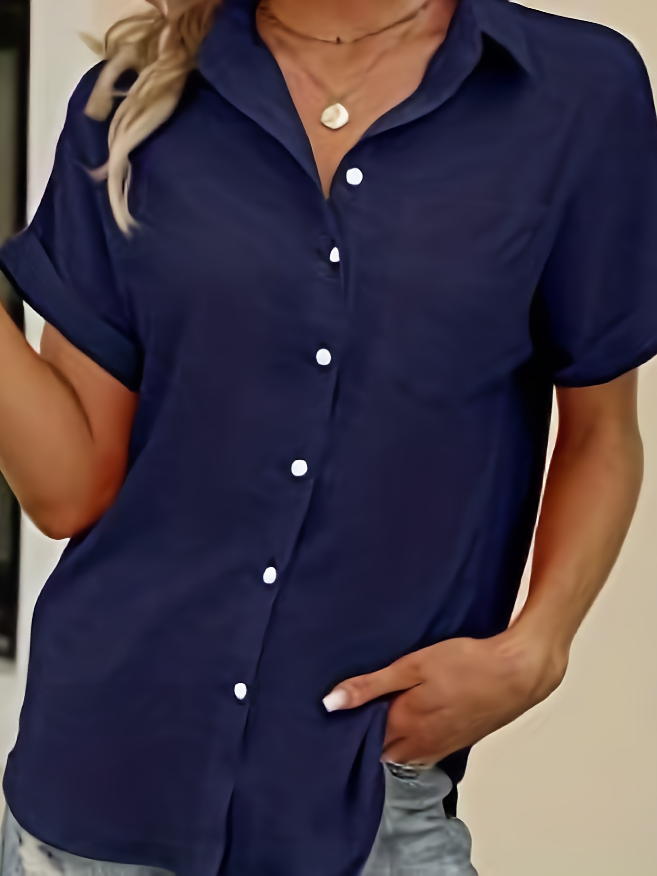 Tops Para Mujer Camisas Casuales Blusas Moda Sólido Cuello en V Suelto  Manga Corta Top Pullover Odeerbi ODB152943