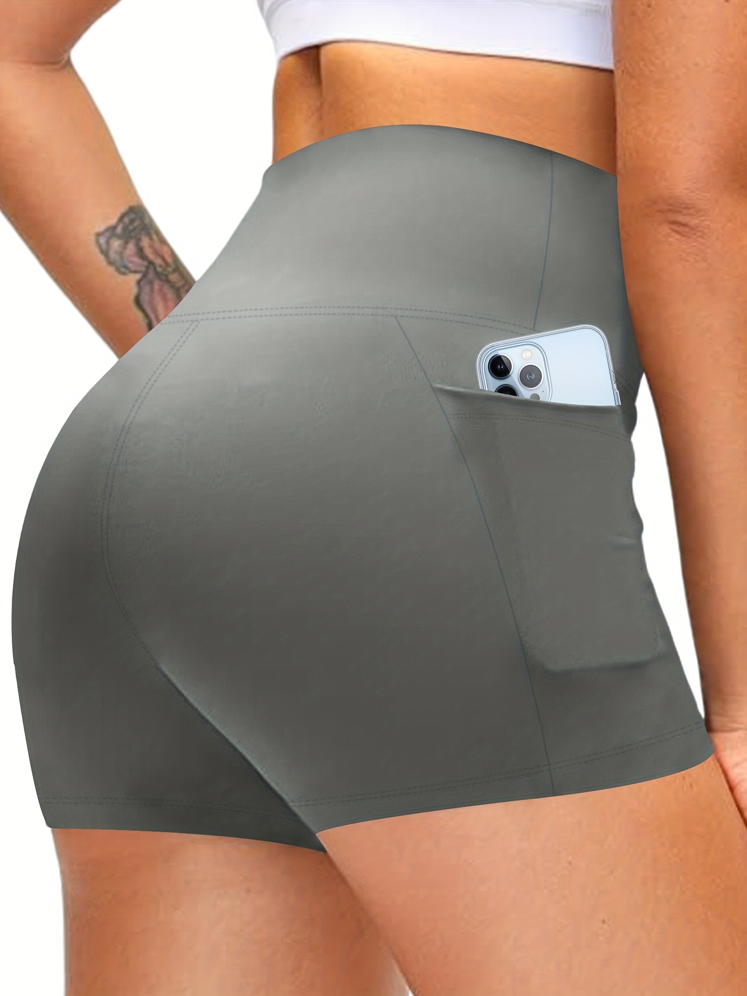 Women's Activewear: Solid Wide Waistband Sports Yoga Shorts With Pockets -  Perfect for Summer Biking!