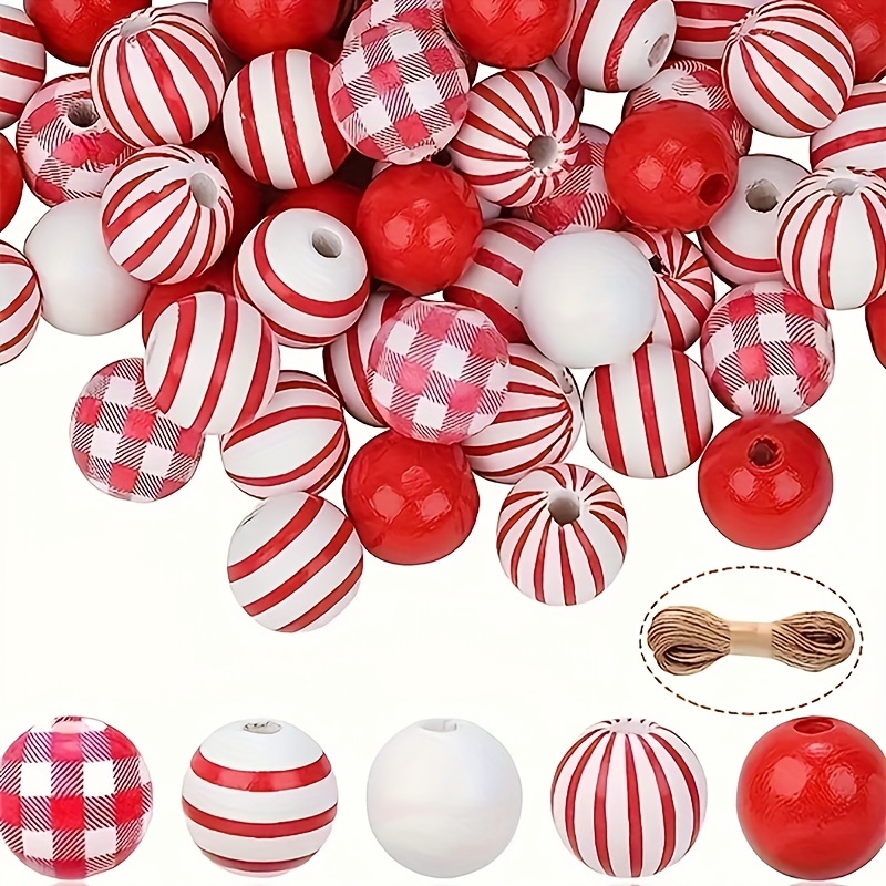 Colorful Checkered Wooden Beads Christmas Red And Black - Temu