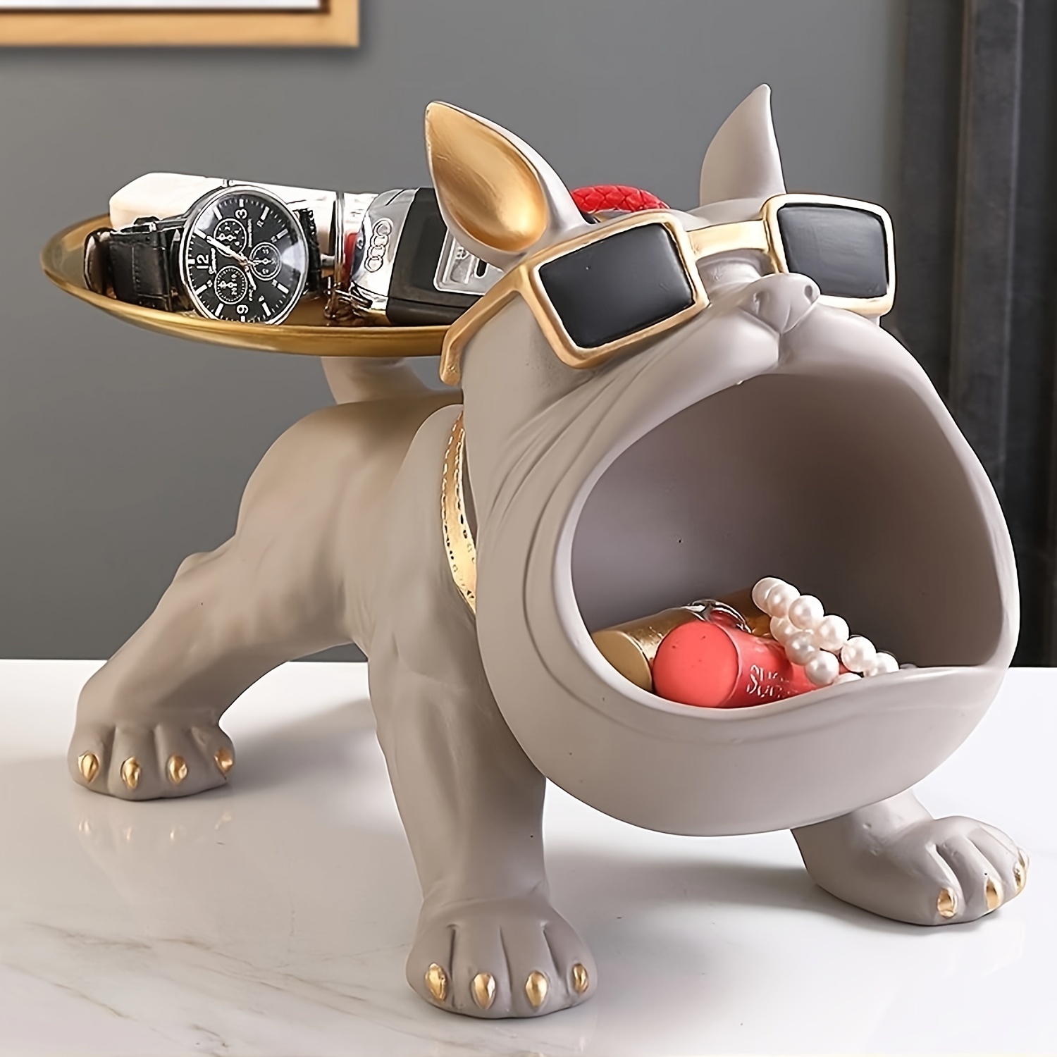 NUACOS Bulldog Francese Decor Bulldog Vassoio Portachiavi Porta Caramelle,  Multifunzione Resina Bulldog Moneta Salvadanai Scrivania Vassoi Decorativi,  Ufficio Casa Ingresso Chiave Snack Vassoio(Nero) : : Casa e cucina